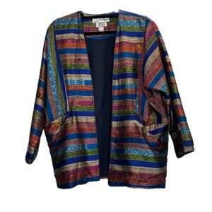 Fai Ngan handwork 100% Thai Silk open front colorful striped light jacket